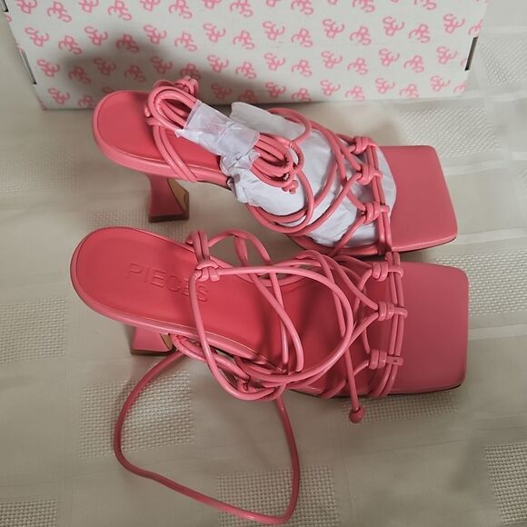 Pieces Pcmuxie Strappy Lace-Up Open Toe Sandals 6 Morning Glory Pink - Picture 16 of 16